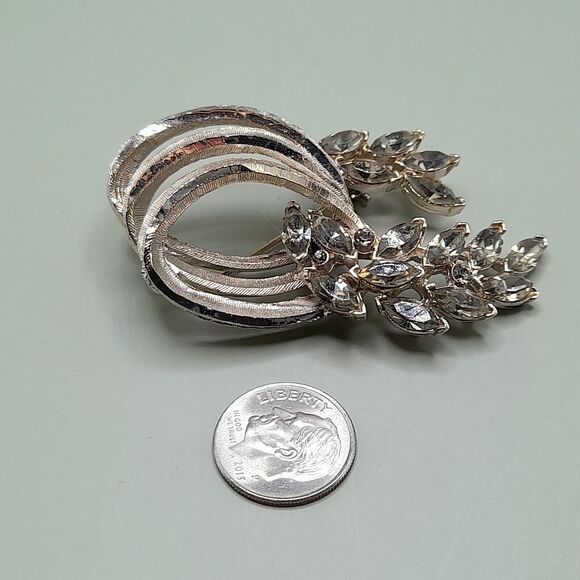 Vintage B.S.K. Brooch Gray Rhinestones, Silver Tone, 2 1/2 Inch - Picture 13 of 13